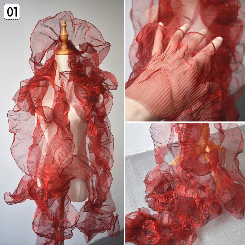 100x13cm Glasierter Organza-Spitzenbesatz Transparent Hart Falten Große Welle Plissierter Stoff DIY Nähen Brautkleid Kostüm Zubehör