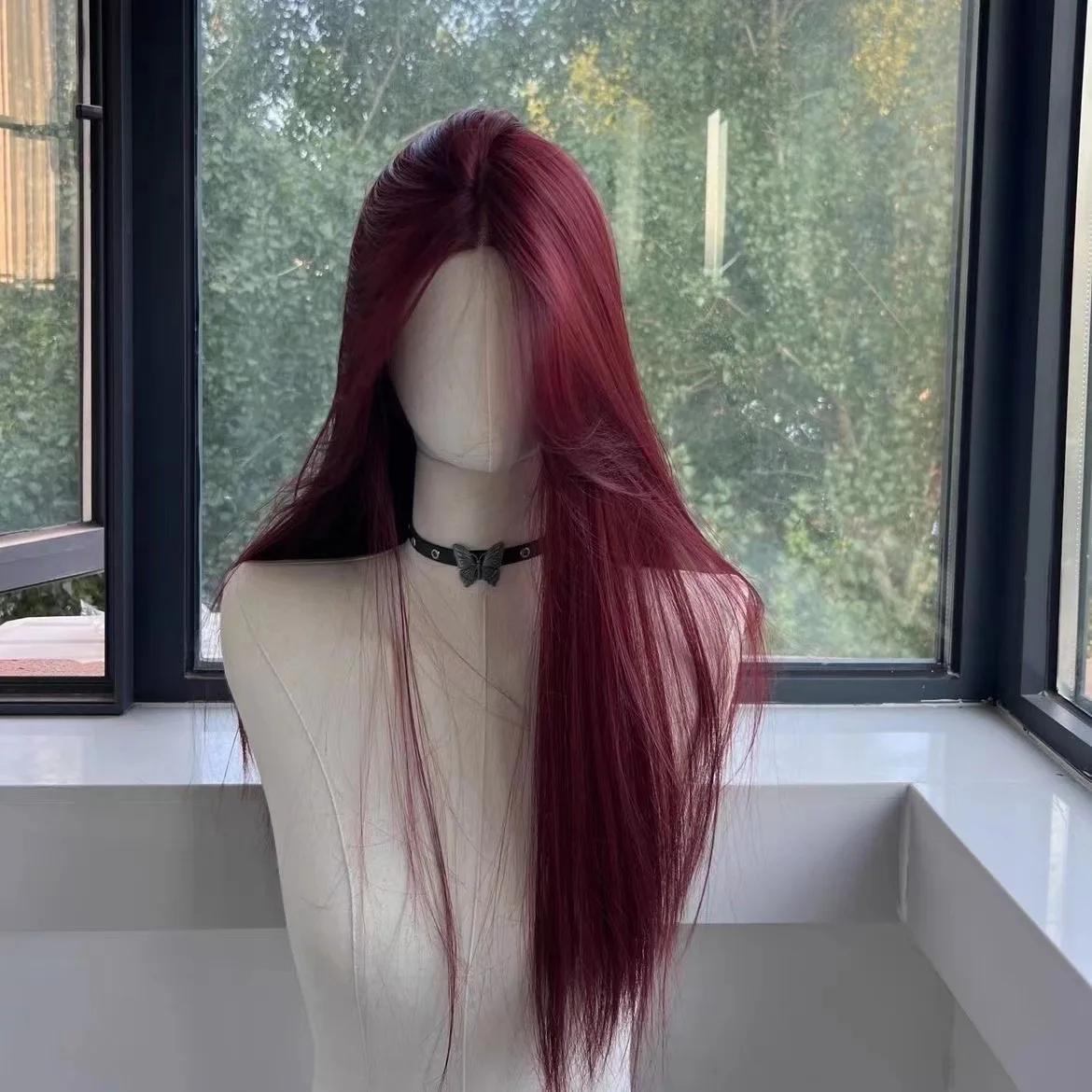 

Red Wig Long Straight Lace Front Wig for Woman Nature Synthetic Lace Wigs for Cosplay Daily Use Heat Resistant Headband Wigs