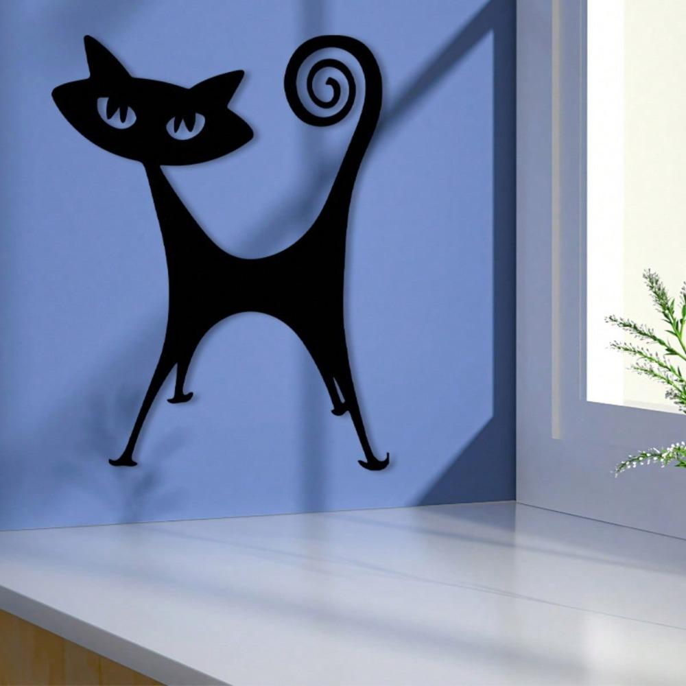 Vintage Metal Cat Wall Art Sculpture Black Powder Coated Iron Home Decor Gift