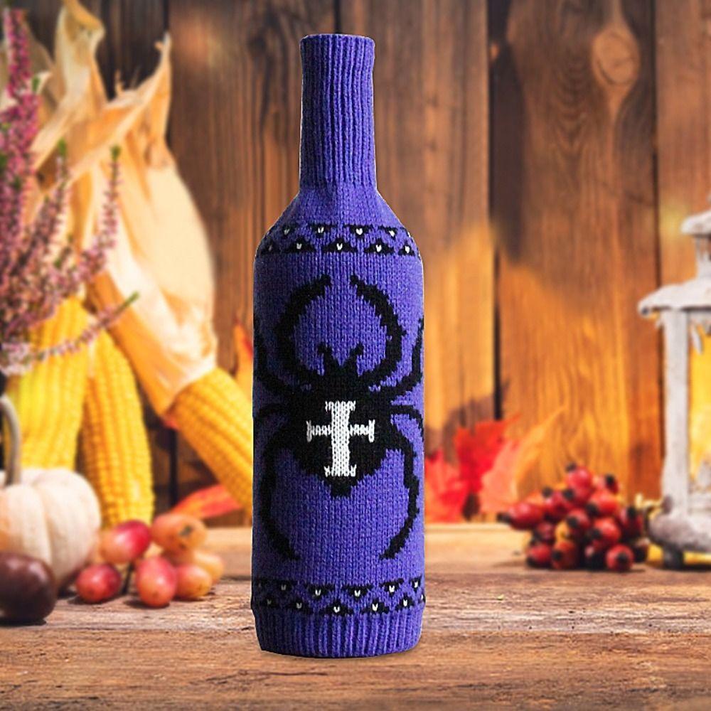 Exquisite Knitted Halloween Wine Bottle Cover Reusable Elastic Wine Bottle Sleeve Pumpkin Champagne Bottle Bag Table Decor