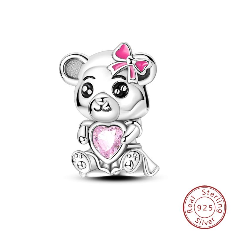 Copper Cute Flower Bear Cute Rose Bear Charms Pendants Fit Original Bracelets Diy Birthday Jewelry Gift