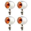 Motorcycle Bullet Turn Signal Cannonball Type Harley Yamaha Honda Old Car American 4 Piece Set (Plated Silver)