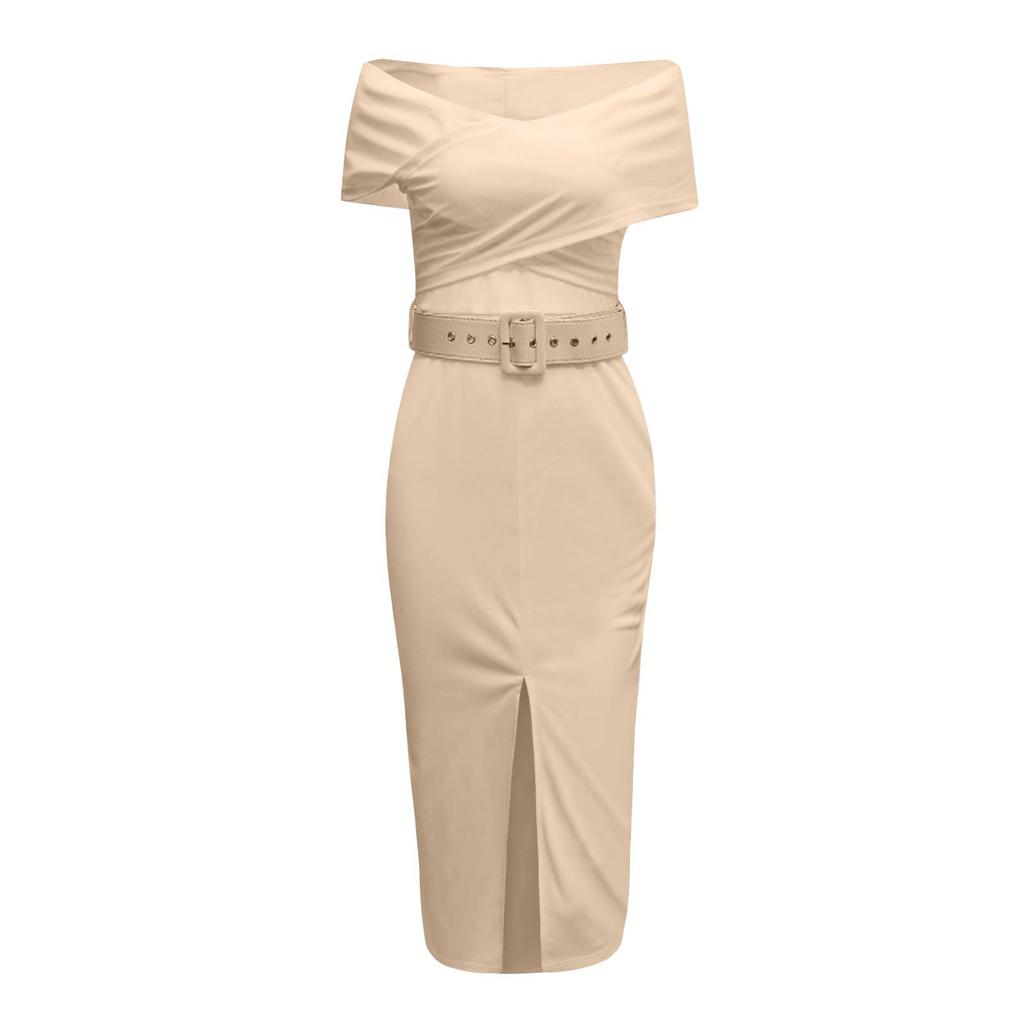 Women's Fashion Casual Temperament Elegant Temperament Light Ripe Off-the-shoulder Belt Slit Skirt