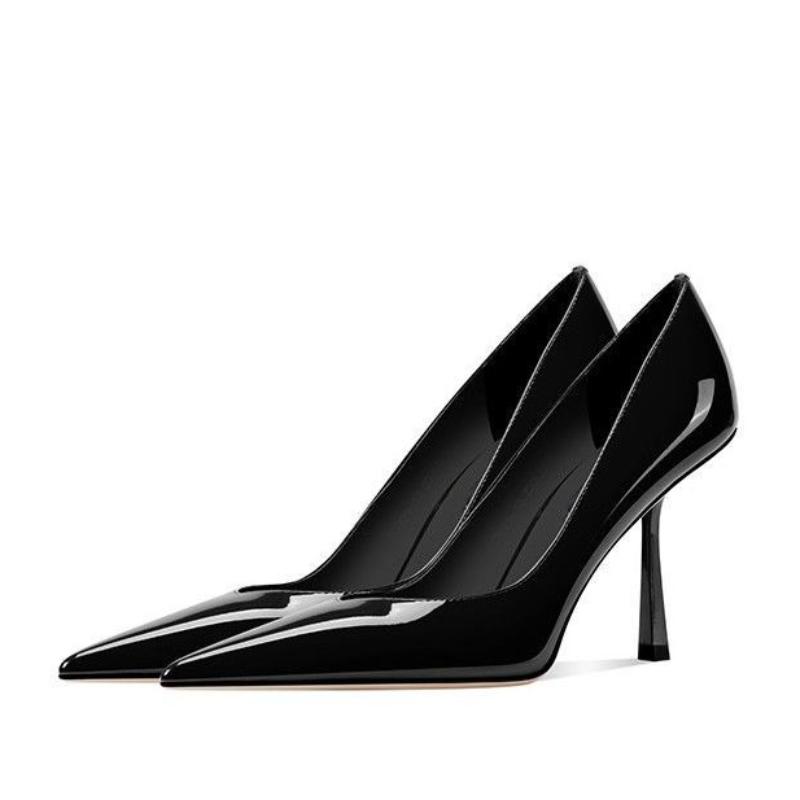 

Мода 2025 Новые туфли на высоком каблуке Женские Стилет Лакированная кожа Интернет-знаменитость Острый носок Большой размер Маленький размер Профессиональная обувь 38 чёрный