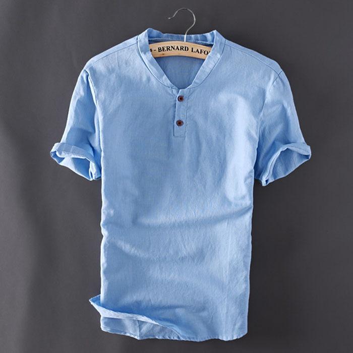 Premium Quality Usa Men's Pullover Linen Short Sleeves Shirts In Solid Cotton Fabric