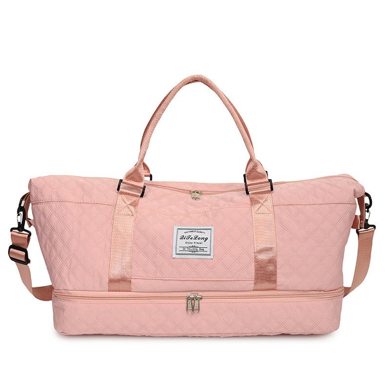 

Short-distance Sports Bag Casual Simple Diamond Belt Shoe Storage Handheld Travel Bag Dry Wet Separation Fitness Bag розовый