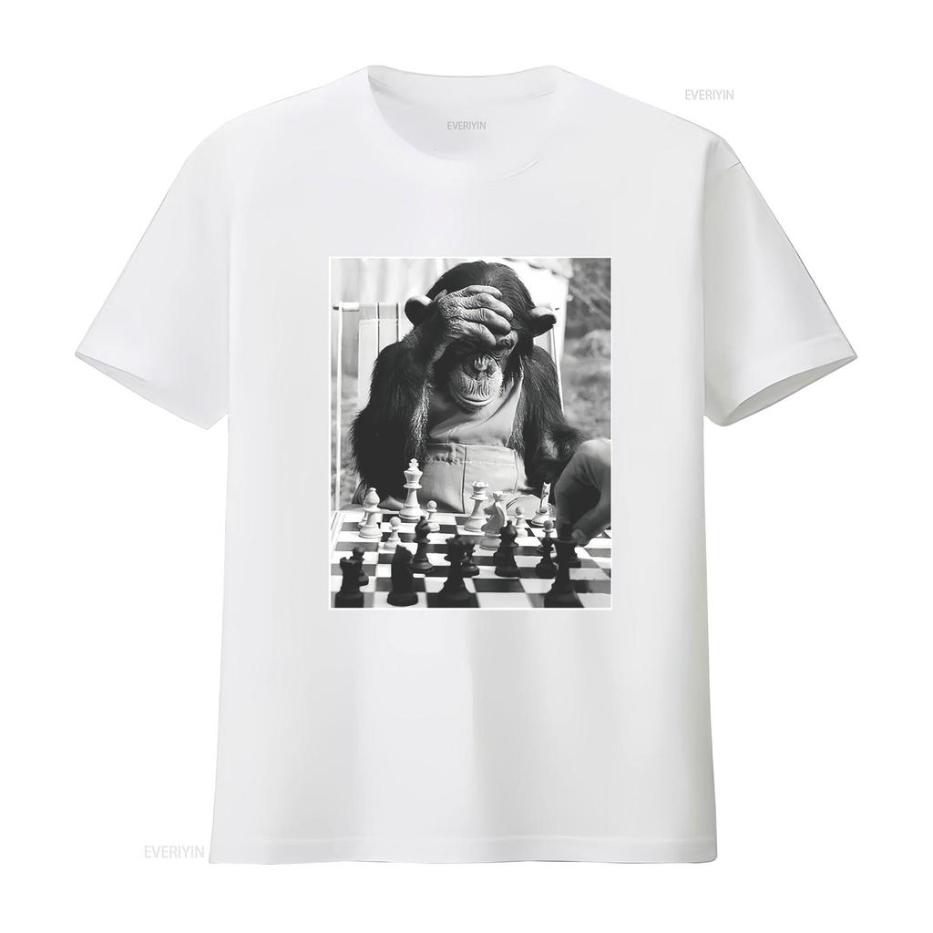Chimp Playing Chess T Shirt Cool Player Merch For Art Funny vintage Washed Soft Breathable graphic designer clothes homme