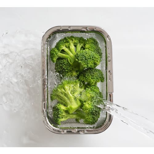 Yoshikawa Edelstahl Sieb, Hergestellt in Japan, Quadratisch, Gemüseabtropfsieb, 14,6 cm Lang x 9,7 cm Breit x 5,1 cm Hoch, Klein