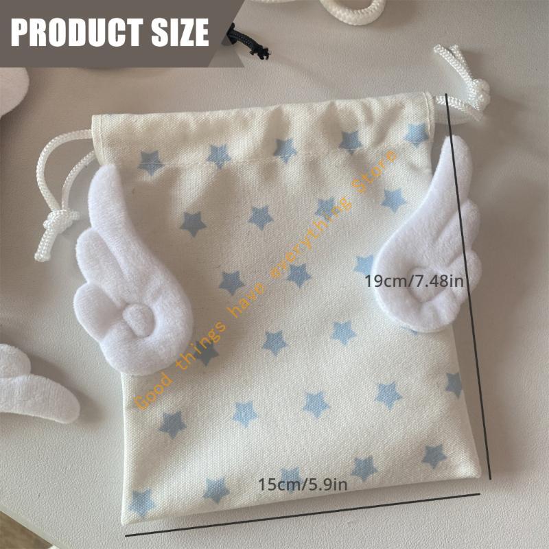 Drawstring Cosmetic Decorative Star And Wing Pattern Pocket Canvas Dustproof for Travel Essential 55KF