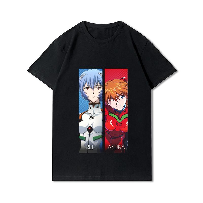 Pánská trička s potiskem Evangelion nadměrných velikostí Bavlněné topy Letní Anime Neformální Černá trička