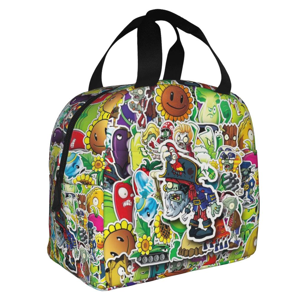 Pflanzen vs. Zombies Spiel Isolierte Lunchtasche für Damen Tragbar Thermokühlertasche Mittagessen Tasche Schule
