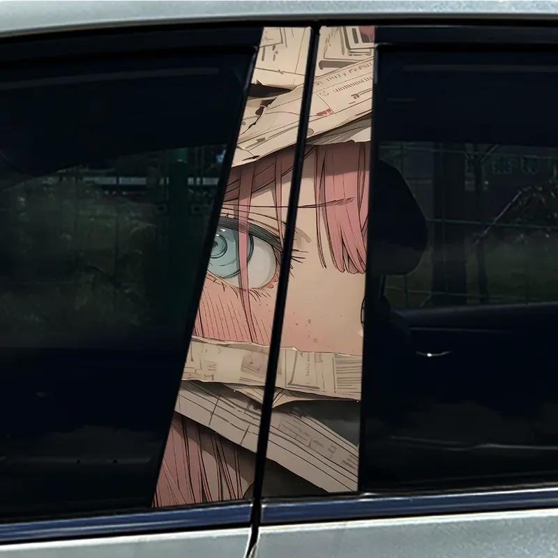 1/2pcs Anime Lovely Girl Car Stickers DIY Car B-pillar Cover Scratches Waterproof Durable Decoration Auto PET Decals