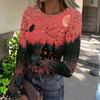 Women Casual Long Sleeve Ribbed Top Halloween Print Pullover Crew Neck Stretchy Slim Fit Shirt for Daily Wear