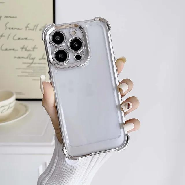 For iPhone 15 14 13 12 11 XR XS X Pro Plus Max Case Plating Space Fine Hole Cover Soft Transparent Shell Antifall NonSlip Fundas