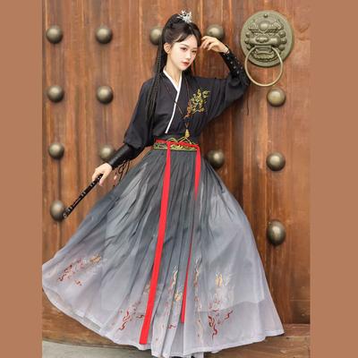 Chinese Song Dynasty Style Hanfu Embroidered Ink Print Pattern Daily Set