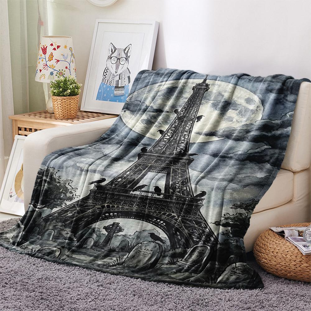 Paris Eiffel Tower Print Flannel Blanket, High quality Comfortable for All Seasons, Home Decor, Warmth and Comfort, Perfect for Christmas Gifts86