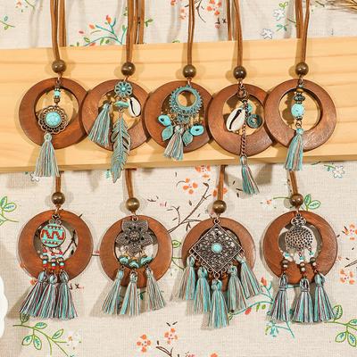 Boho Vintage Necklaces Layered Pendent Necklace Wipe Green Tassel Sweater Chain Multiple Styles Tribal Zircon Daily Wear Gifts