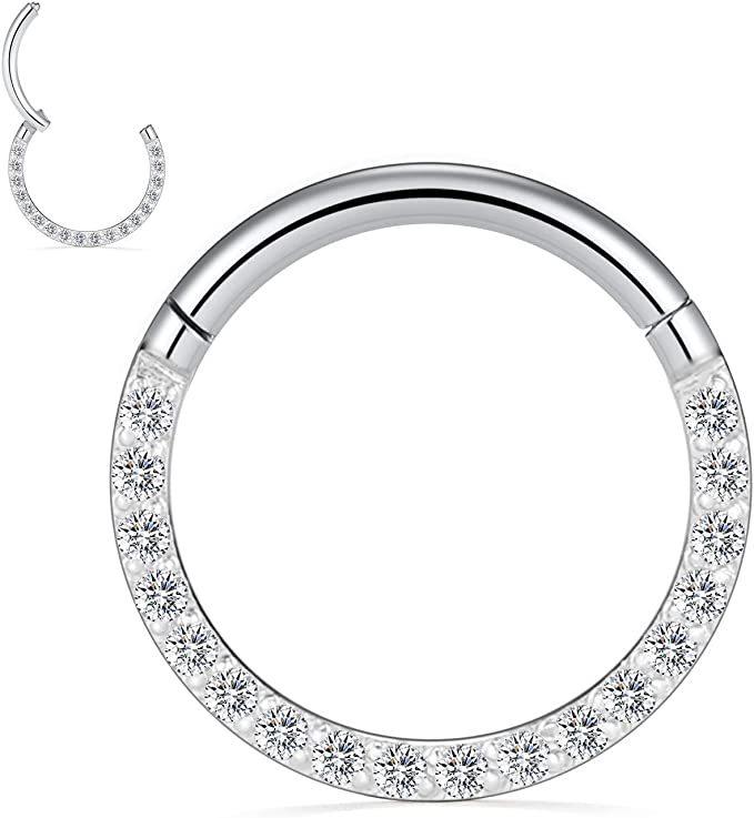 F136 Implantat-Grad Titan Nasenring Creole Mode CZ Zirkon Ohrringe CNC Nahtloser Ring Septum Helix Piercing Schmuck