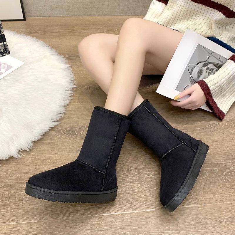 Grandes Tailles Bottes de Neige Chaudes d'Hiver pour Femmes Mi-Hautes à Bout Rond Plateforme Chaussures pour Dames Gothiques Confortables et Élégantes Bottes Rembourrées