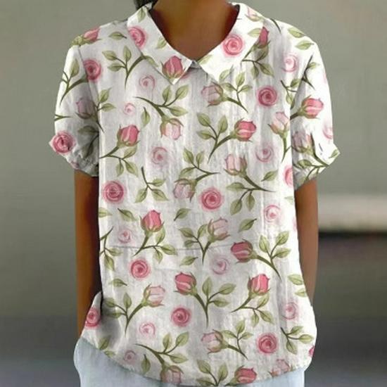 2025 Women's Floral Digital Print Short Sleeve Top