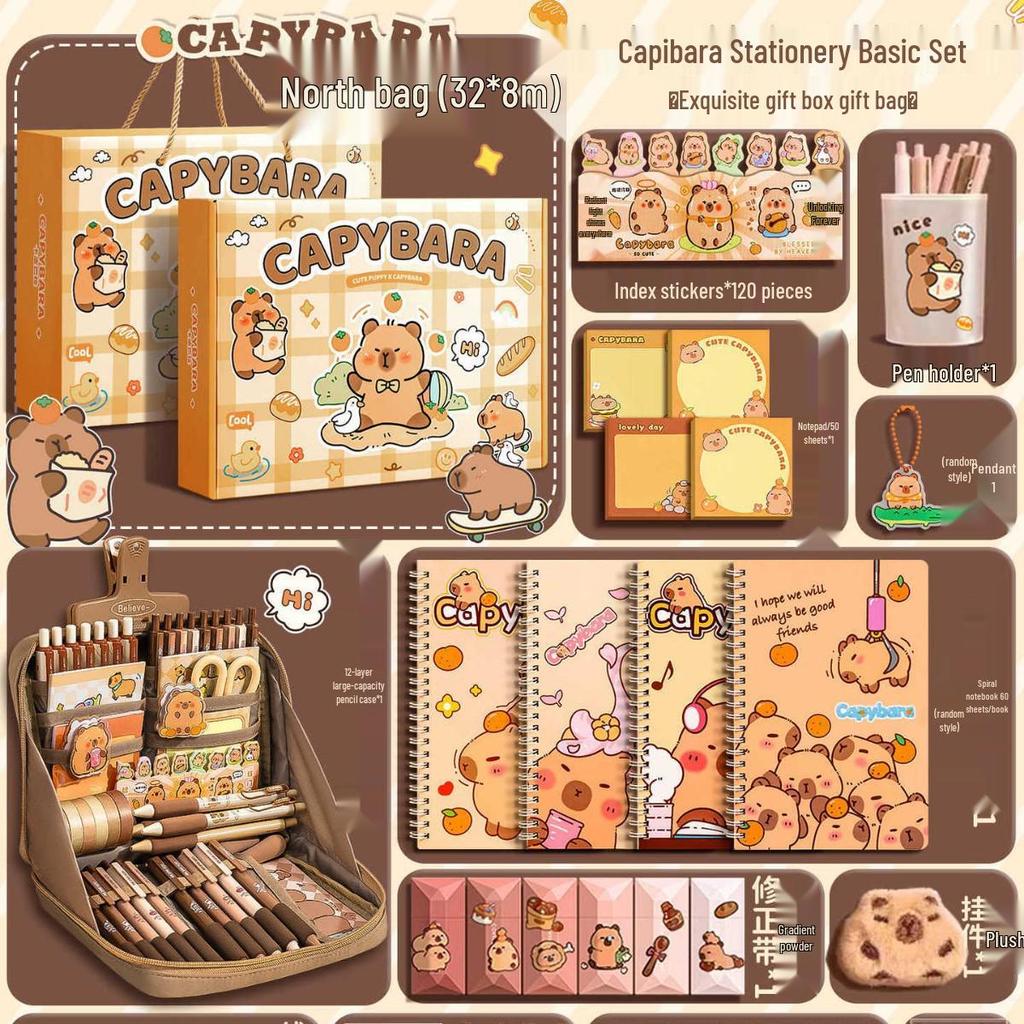Capybara Briefpapier-Geschenkbox: Komplette Lernmaterialien für den Schulanfang oder Geburtstag - Perfekt für Mädchen
