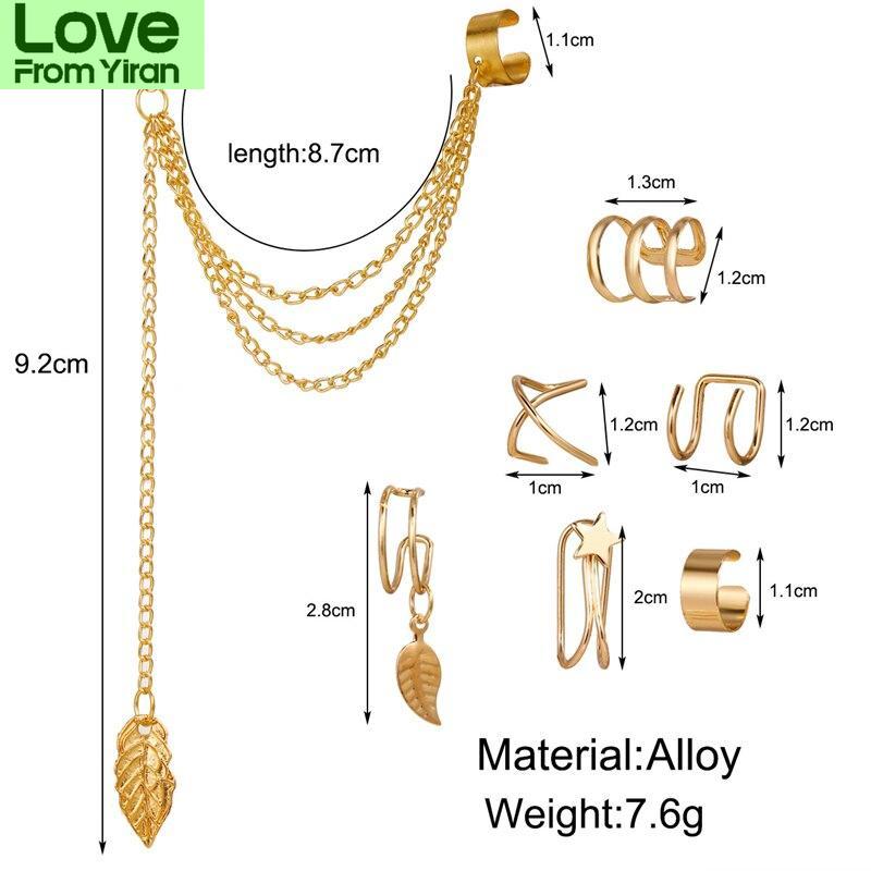 Fake Piercing Ear Cuff Clip On Earrings Tassel Leaf Jewelry Sets Cool Aesthetic Accessories Gifts For Women Statement Earrings