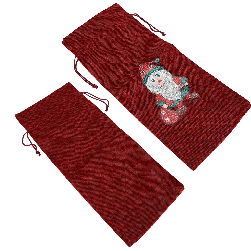 Rhinestone Christmas Wine Bag Convenient Natural Burlap Breathable Durable Washable Rhinestone Painting Wine Bag