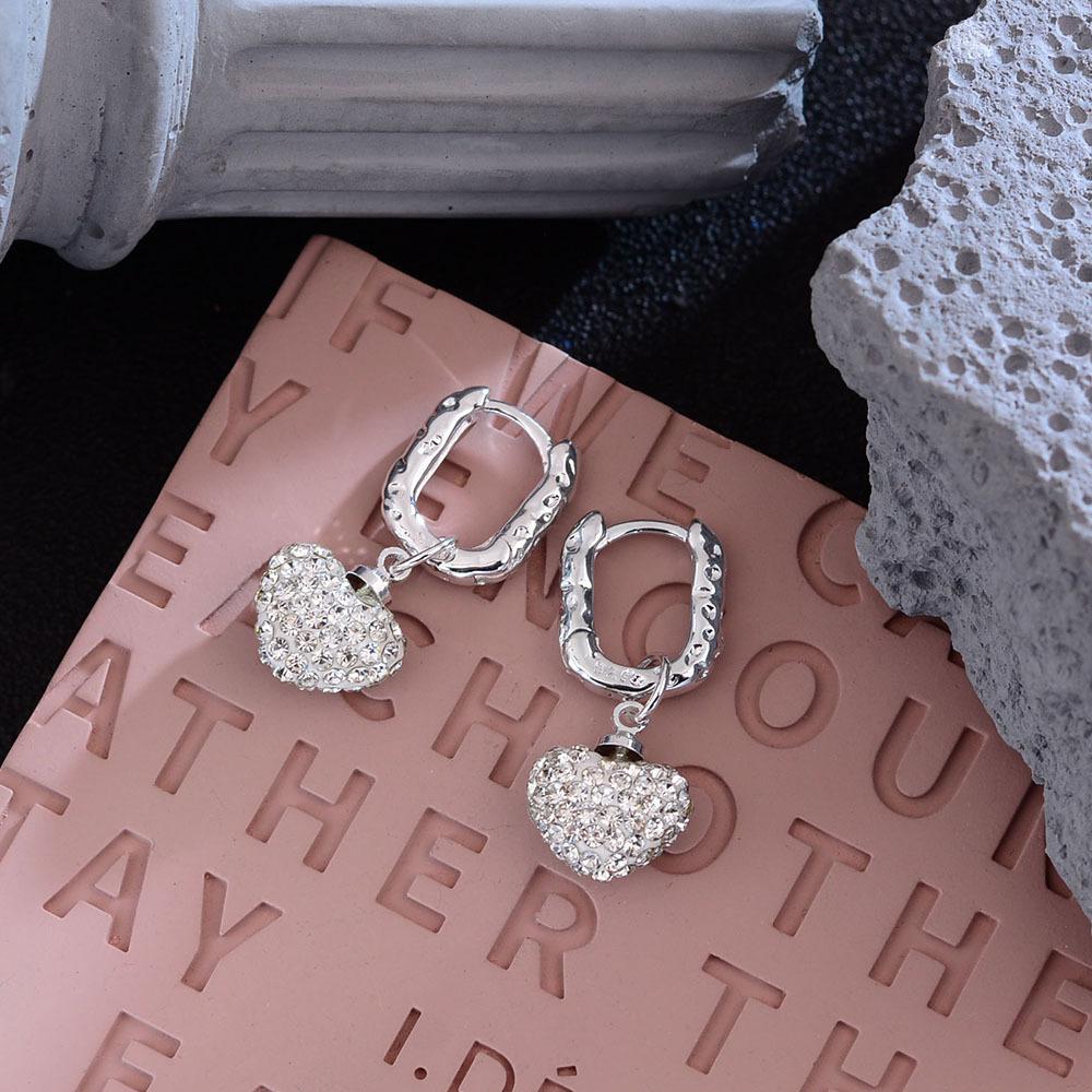 Cold Wind Light Luxury Diamond-Set Love Earrings Women'S Niche Design Exquisite High-End Texture Ear Buckles Earrings