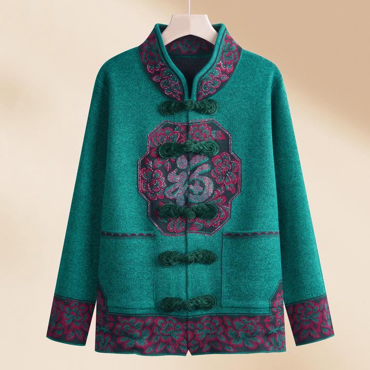 

Новогодняя одежда Весенне-осенняя кофта-жакет Одежда для бабушки среднего и пожилого возраста Новый вязаный свитер 4XL