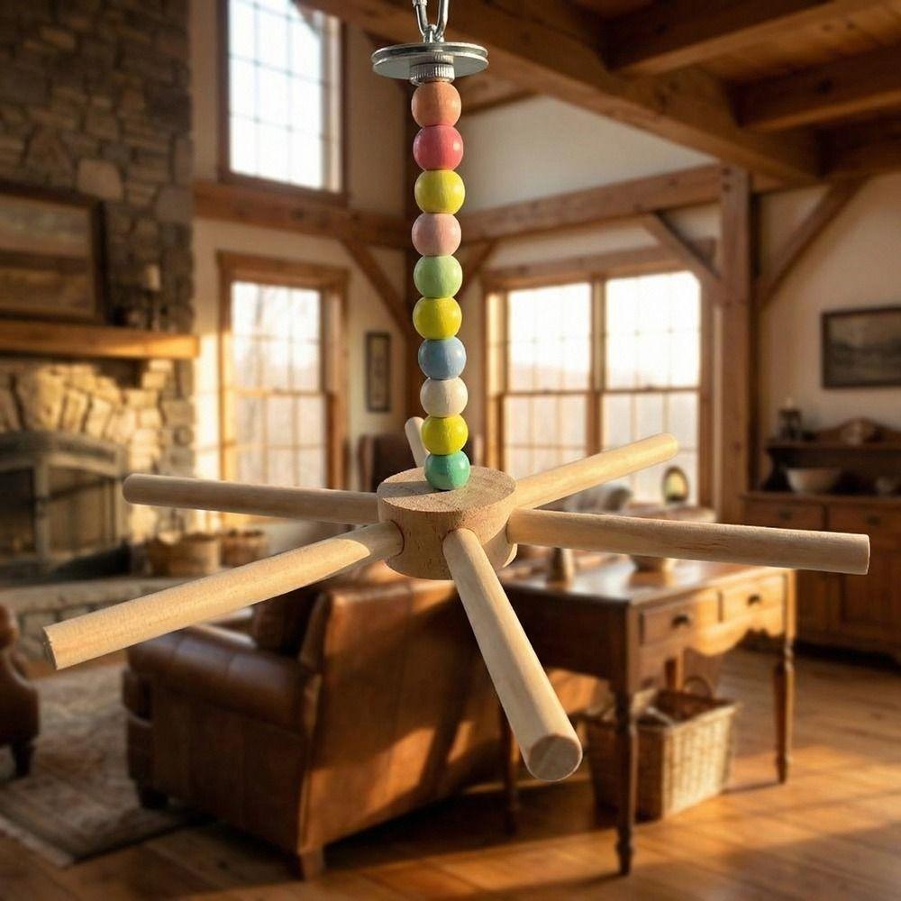 Large Size Rotating Bird Perch Toy Wood Hanging Bird Stand for Parrots Lovebirds