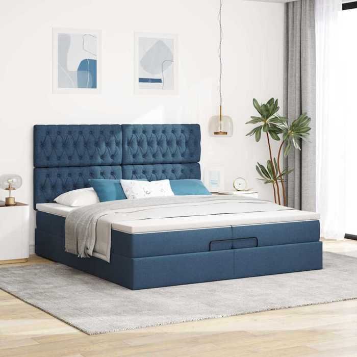 Maison Exclusive - Cadre de lit ottoman avec matelas bleu 200x200cm tissu
