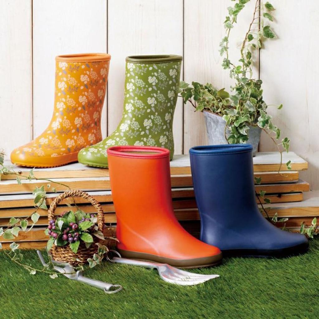 HAMURE Mitsuuma x Hamule Bottes Botaniques Rouges Taille Bottes de Pluie avec Motifs Floraux et Petits Motifs Floraux Parfaites pour et Travail sur le Terrain HMO-2409 HMO-2008 (Couleur unie)