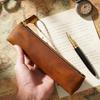 2026 Vintage Crazy Horse Leather Zipper Pencil Bag Handmade Cowhide Pen Cover Creative Fashion Stationery Pen Storage Bag
