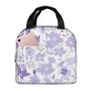 Light Purple Floral Pattern Insulated Lunch Bag for Women Children Portable Food Boxes Thermal Lunch Box Tote