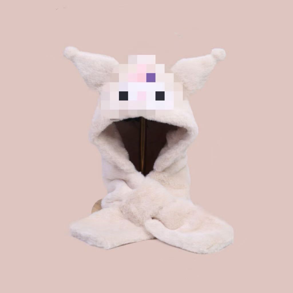 Riding a Battery Car, Piled and Thickened Bear Hat, Warm Scarf, Ear Protection, Two-in-one Two-piece Set, Cycling Cold-proof Plush Hat.