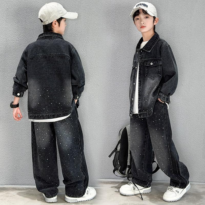 Boys Denim Suit Spring and Autumn Korean Trendy Cool Two-piece Loose All-match Fashion Jacket Pants