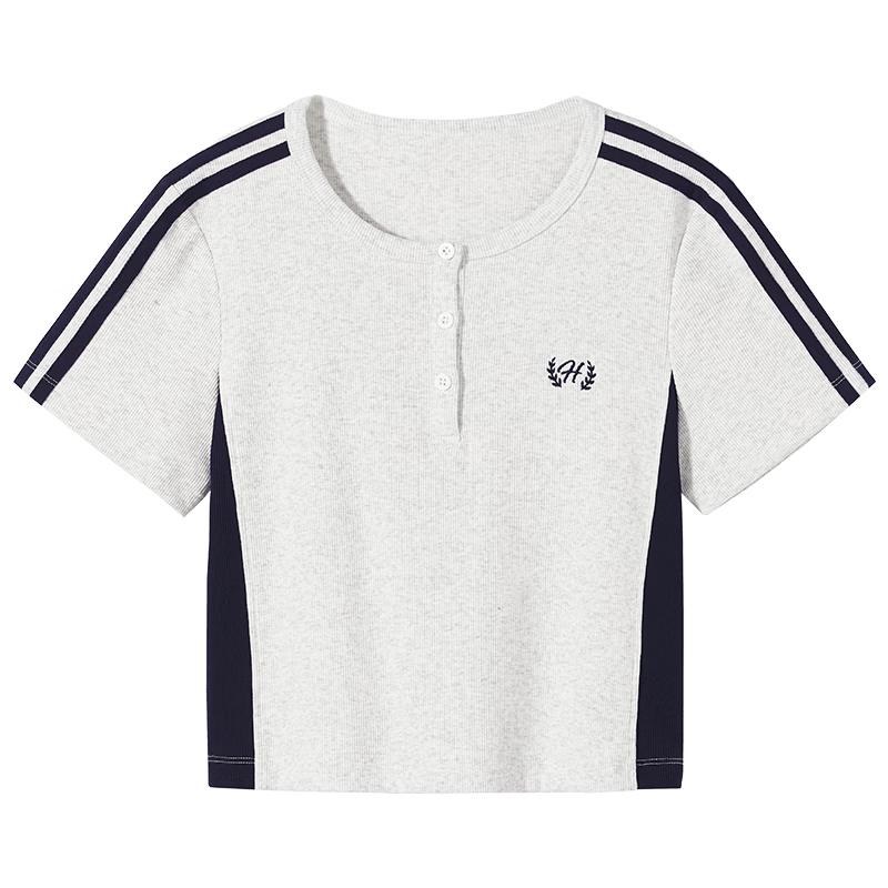Hotwind Women s Contrast Henley Neck Short Sleeve T-Shirt S