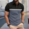 Men's Shirt Polo Casual Zip Short Sleeve Fashion Casual Zipper Summer Spring Regular Fit Leisure Splicing 3D Print Shirt