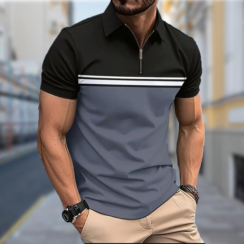 Men's Shirt Polo Casual Zip Short Sleeve Fashion Casual Zipper Summer Spring Regular Fit Leisure Splicing 3D Print Shirt