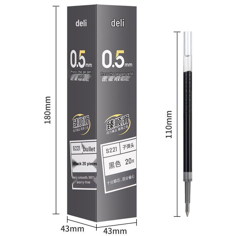 6906 Deli Gel Pen Refill, 0.5mm Bullet Tip, Black, Compatible with Clickable Neutral Pens