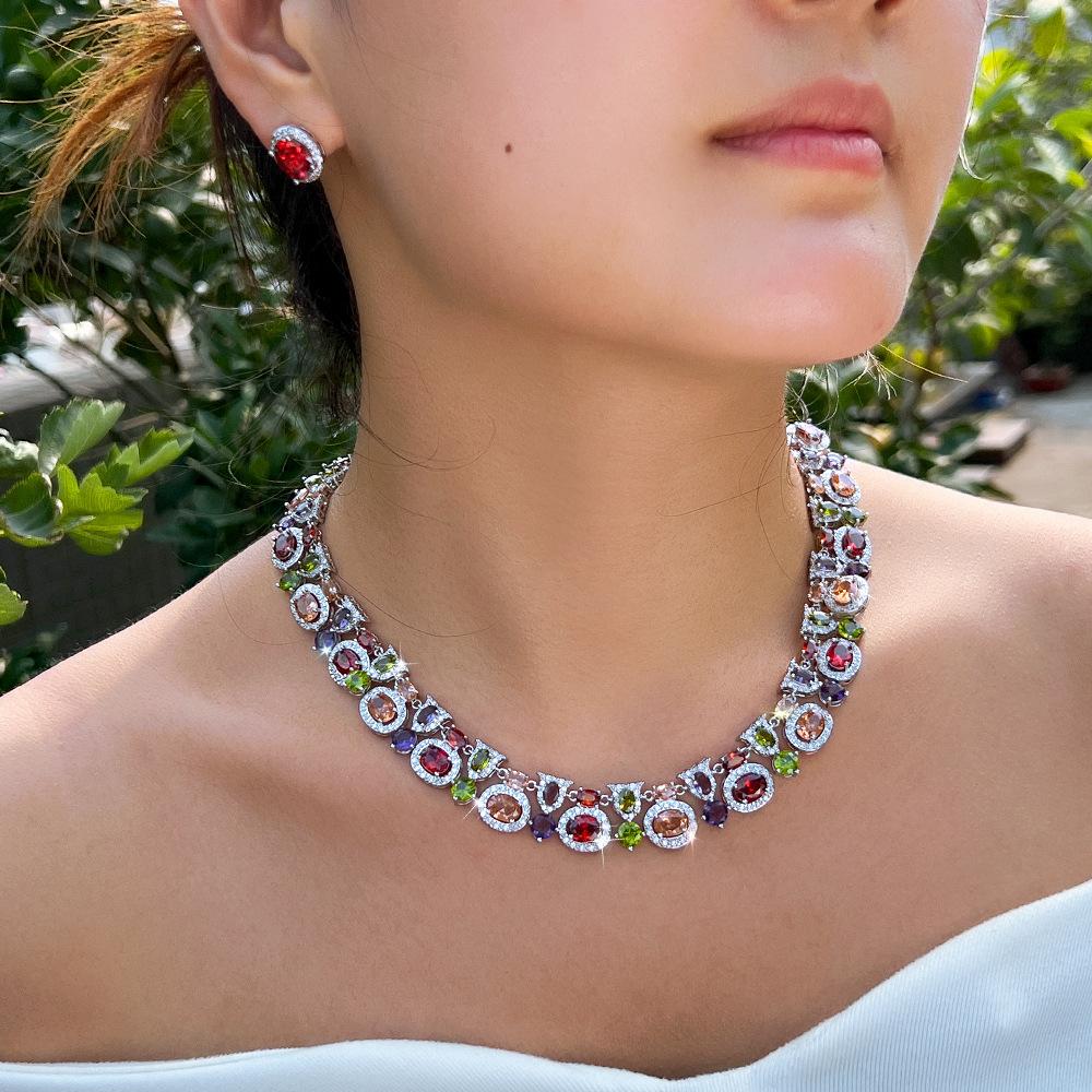 Medieval Vintage Zircon Dress Dinner Bride Necklace Earrings Set Vintage Court Wind Cover Chain