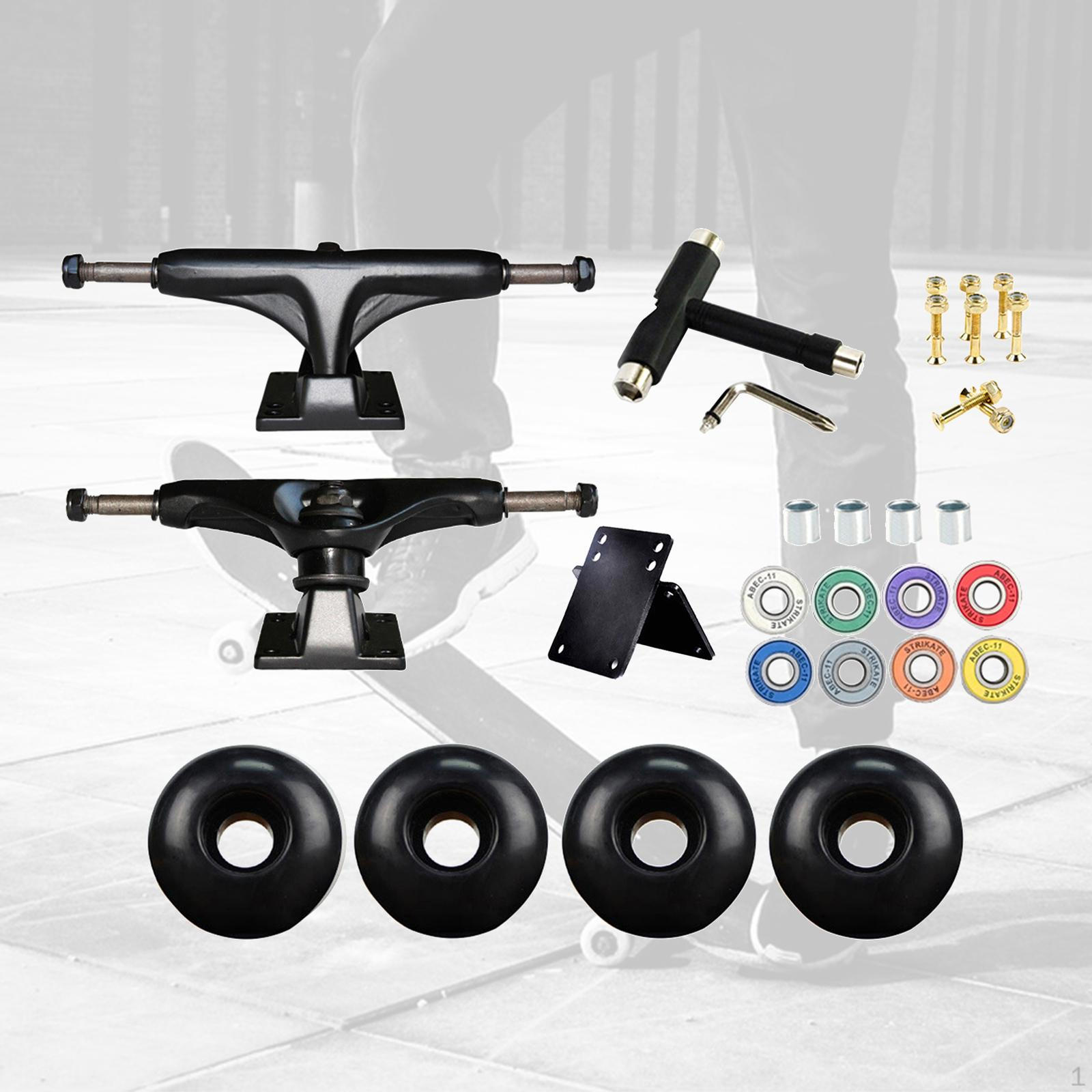 

Alloy Skateboard Truck 5 inch ABEC-11 Bearing Longboard Skate Board Wheel Wrench Repair Shock Pads T Tool Black Black