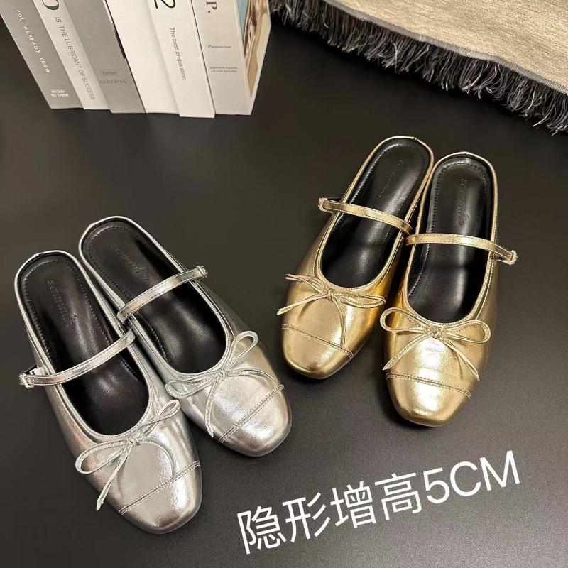 Silver half-drag inner height increase 5cm shell style Mary Jane small fashion height increase single shoes
