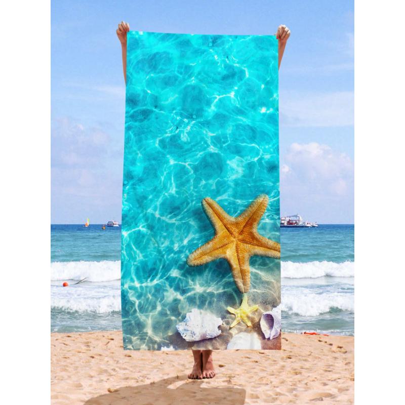 1pc Ultra Fine Fiber Beach Towel Starfish Beach Summer Holiday Quick-Drying Bath Towel Ren, Travel, Summer, Sports, Swimming, Swimming Pool