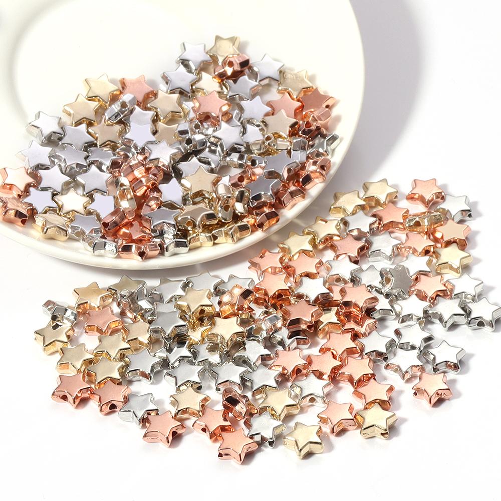 50-100Pcs 6mm 10mm 12mm CCB Star Beads Gold Silver Color Loose Spaced Beads For Jewelry Bracelet Making DIY Earring Accessories