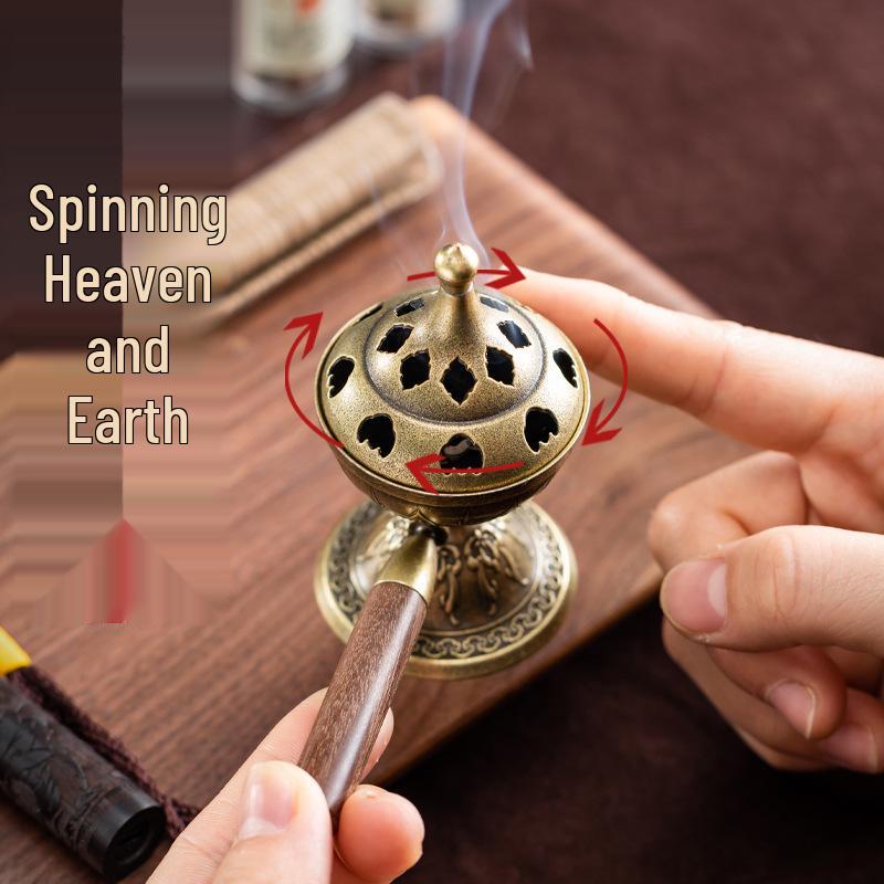 Creative Rotating Handheld Retro Incense Burner with Auspicious Clouds Design