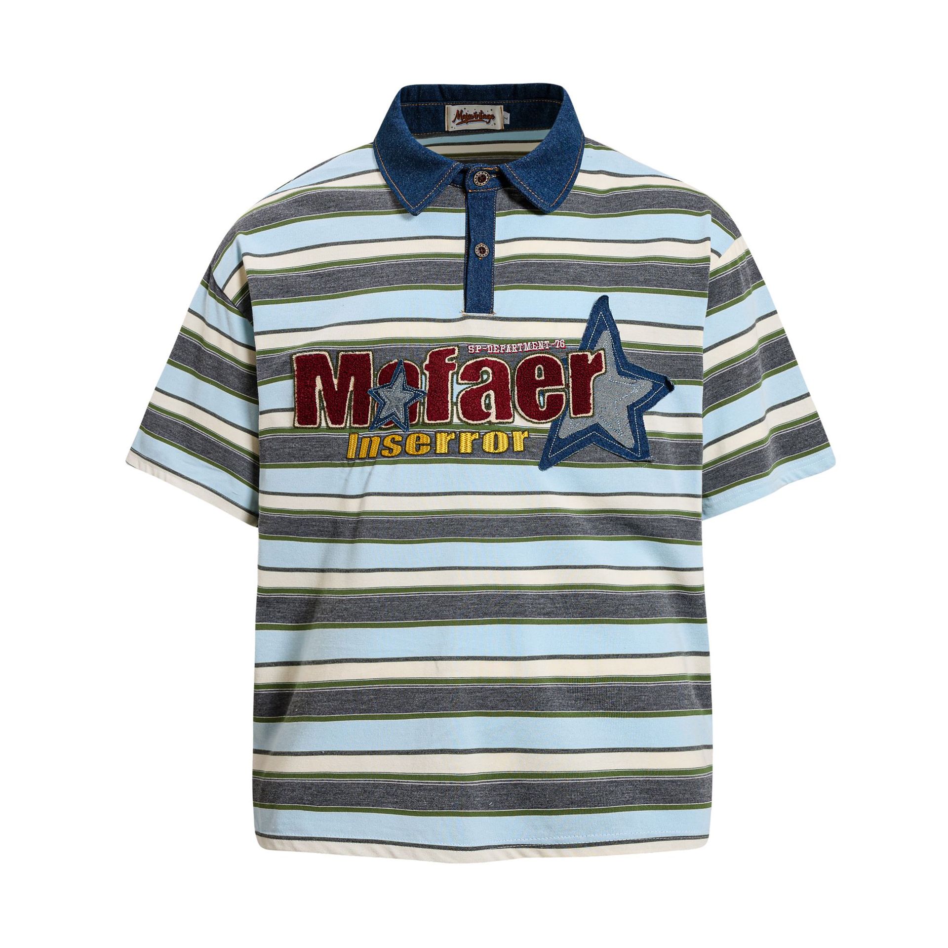 Summer T-shirt striped jersey American college style sticker embroidered lapel polo shirt men M