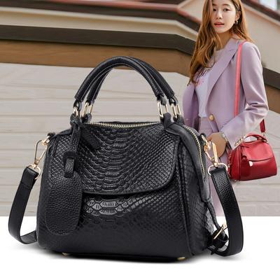Genuine Leather Bag Women's Handbag Crocodile Pattern Large Capacity Mother Bag Retro Solid Color Lychee Pattern Women's Shoulder Bag