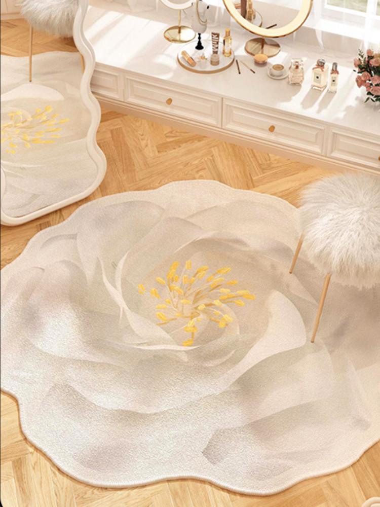 Französische Stil Wohnzimmer Dekoration Blumen Teppich Leichter Luxus Spiegel Bodenmatte Mädchenhafter Teppich für Schlafzimmer Zuhause Unregelmäßige Form Teppich