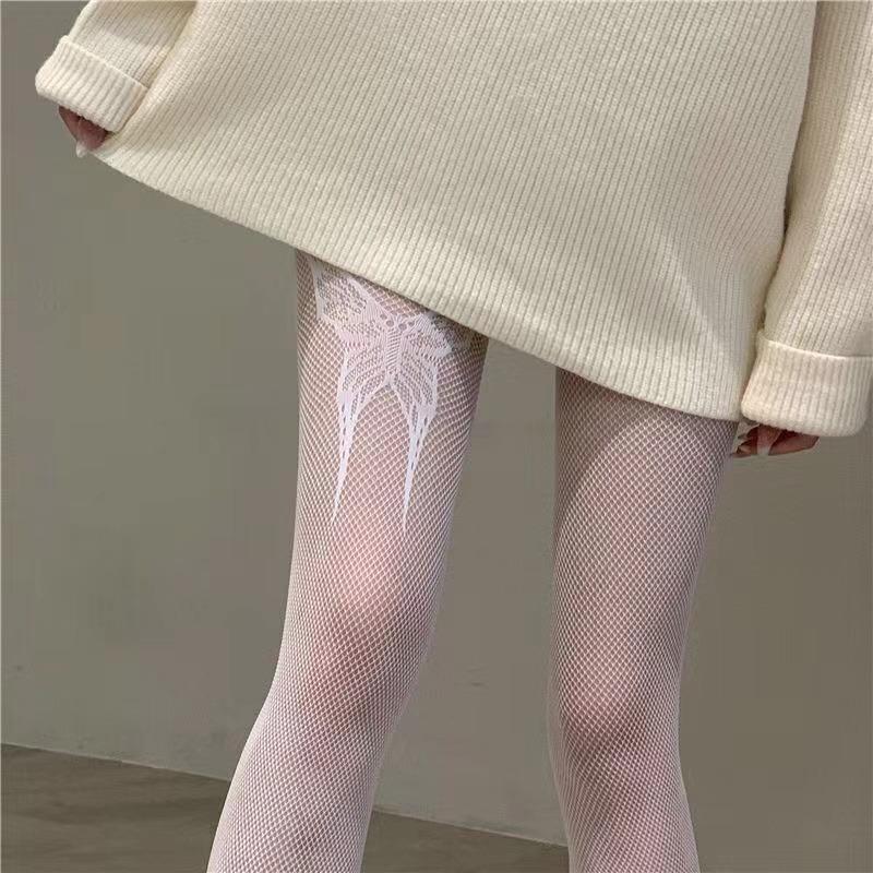 Gothic Girls Big Butterfly Print Stockings New Design Women Goth Punk Mesh Fish Net Pantyhose Sexy Stockings